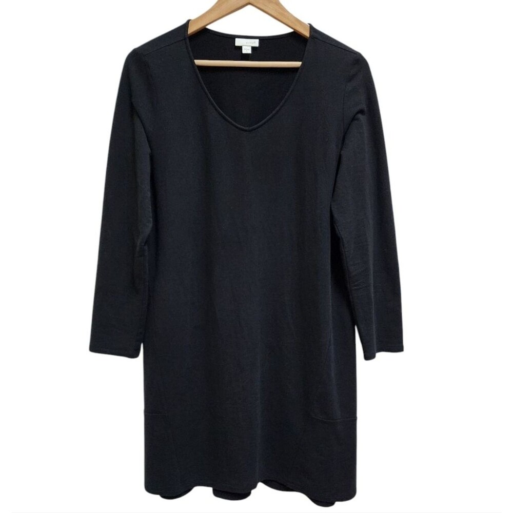 J Jill Womens Black Cotton Modal V Neck Long Slv Dress Stretch Lagenlook Sz L
